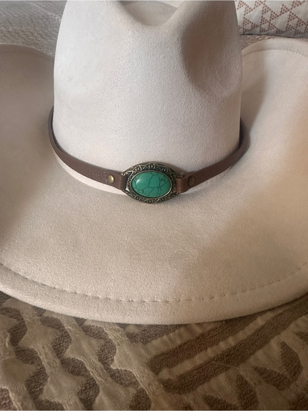 Vintage Turquoise Stone Brown Leather Hatband